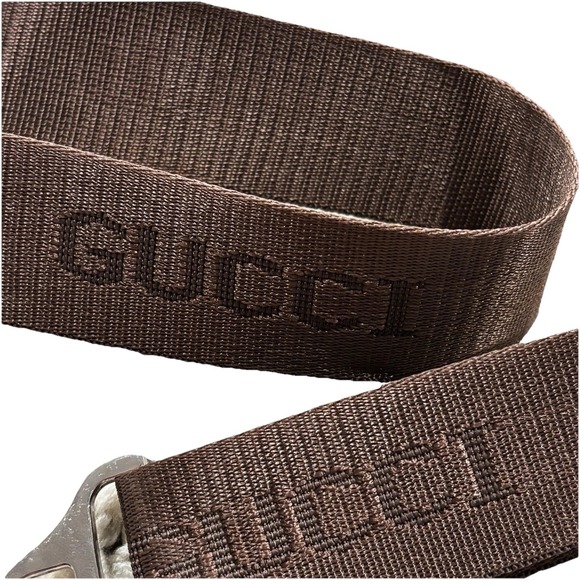 Gucci Accessories - Rare GUCCI Belt Bag Strap Brown Silver Canvas Leather Metal Accessory 32-58" New